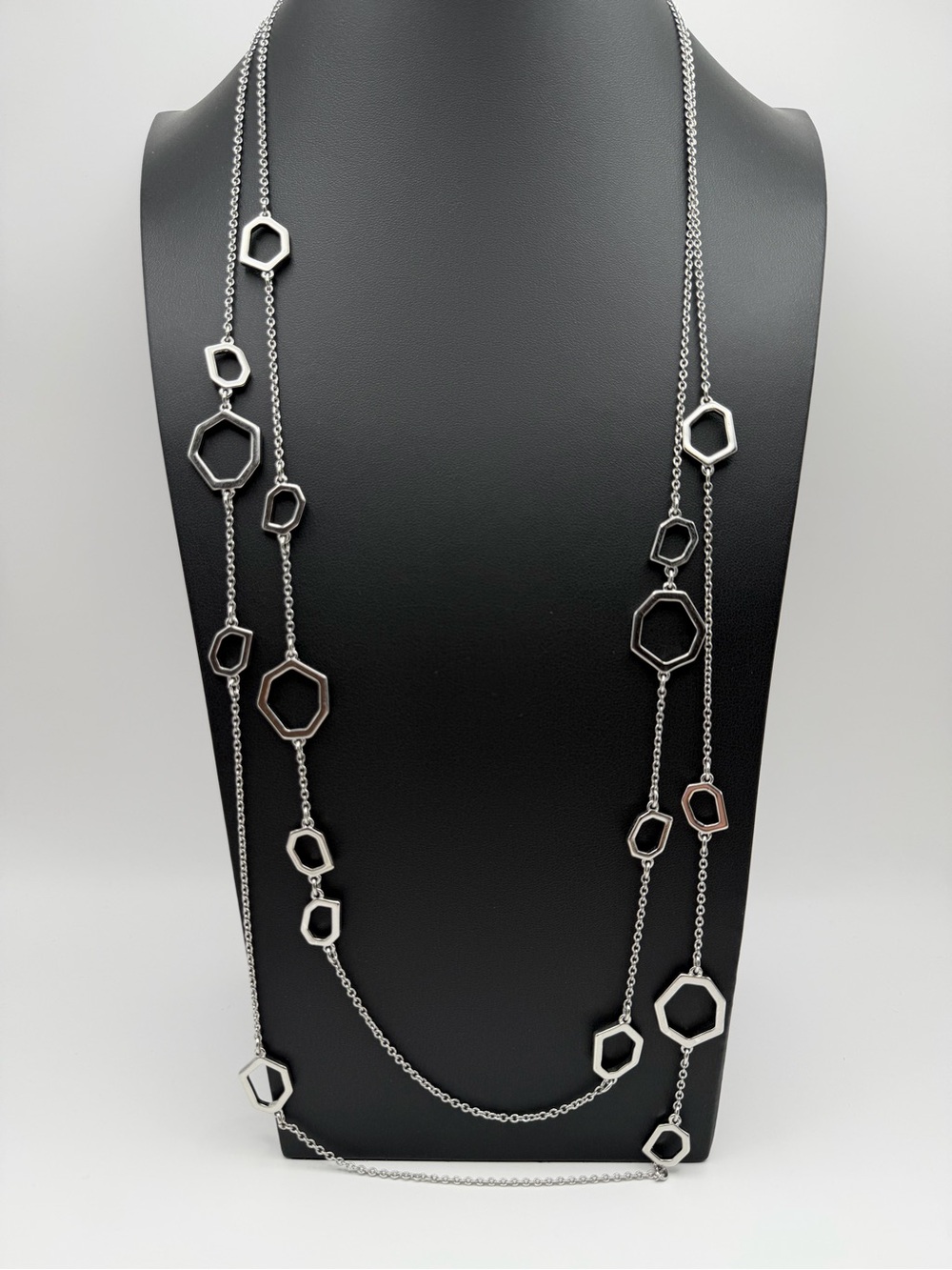 Anne Taylor Silver tone Multi-Chain Geometric Necklace 40 inches - Picture 2 of 9